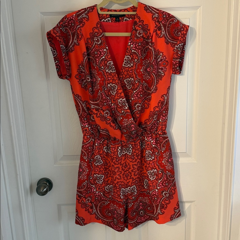 Banana Republic Paisley Coral/Red Romper size 4 - Picture 2 of 4